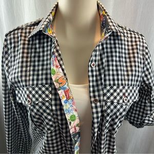 Jared Lang Black and White Checkered Casual Button Down Shirt